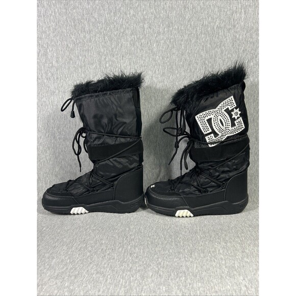 DC Chalet RARE  FAUX FUR SNOW BOOTS Black SIZE Large US Size 9 Great Condition - Picture 2 of 16